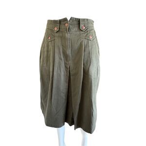 Please Thank You women’s 70’s vintage army green  jean denim skirt pleated front